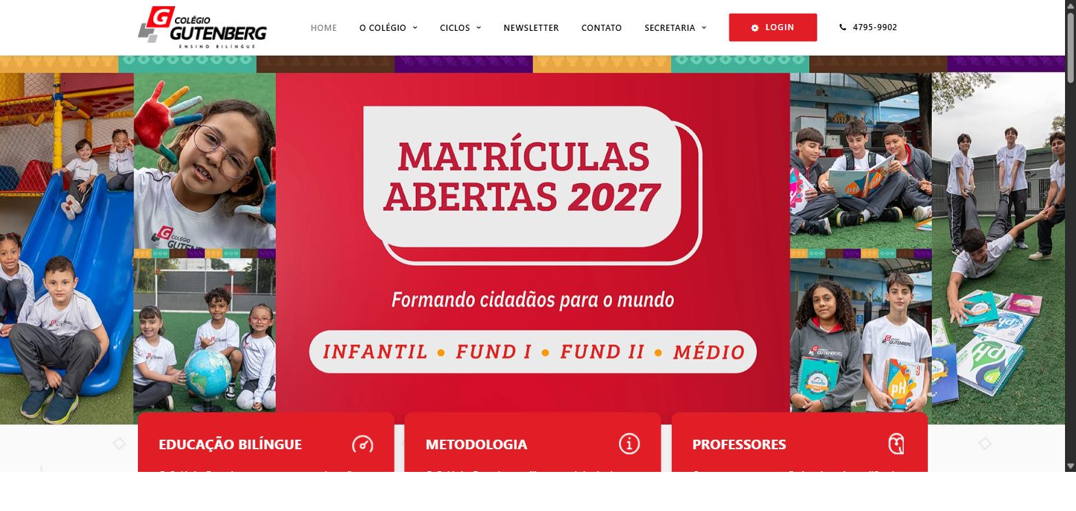 Captura da página inicial de colegiogutenberg.com.br